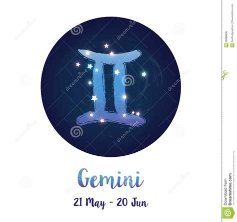 Zodiac Sign Gemini In Cosmic Stars Space With Gemini Constellation Icon
