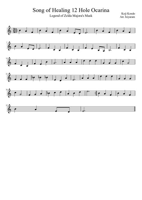 Song Of Healing 12 Hole Ocarina Sheet Music Download Free In Pdf Or Midi
