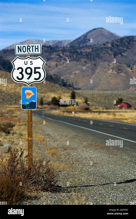 California Highway 395 Road Sign View Stock Photo Alamy