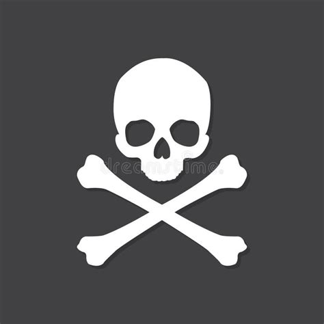 Skull And Crossbones Icon With Shadow In A Flat Design On A Black
