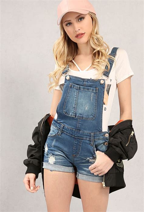 Distressed Denim Overall Shorts Shop What S New At Papaya Clothing Denim Overalls Shorts