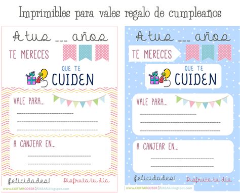 Imprimibles Con Vales Para Regalar Experiencias Cortar Coser Y Crear