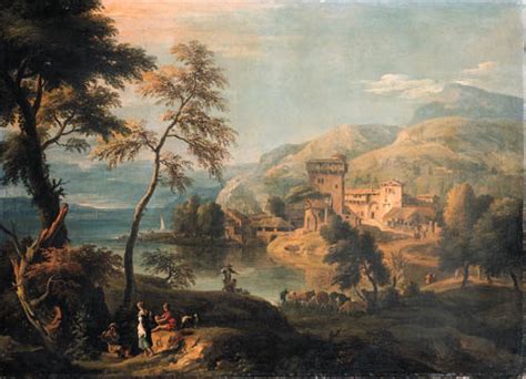 Marco Ricci 1676 1730 A Wooded Landscape With A Village On A Wide