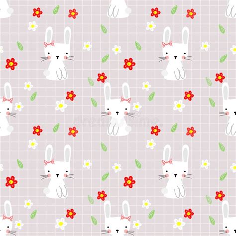 Cute Bunny Seamless Pattern Vector Lovely Bunny In Flowers Background