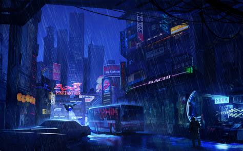 2880x1800 Futuristic City Dark Evening Rain 4k Macbook Pro Retina Hd