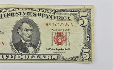 Crisp 1963 Red Seal 5 United States Note Better Grade Property Room