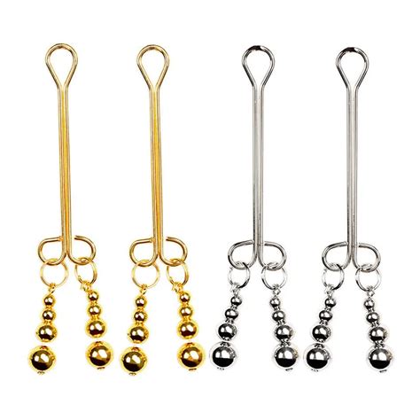 1pair Metal Nipple Clamps Clips Ring Bell Sex Toy For Women Couple Play