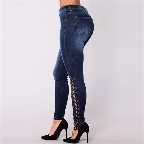 Lguch Push Up Jeans Women High Waist Tight Jeans Unique Bandage Jean Woman Stretch Denim Pants