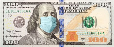 Hundred Dollar Bill In Face Mask High Quality Health Stock Photos