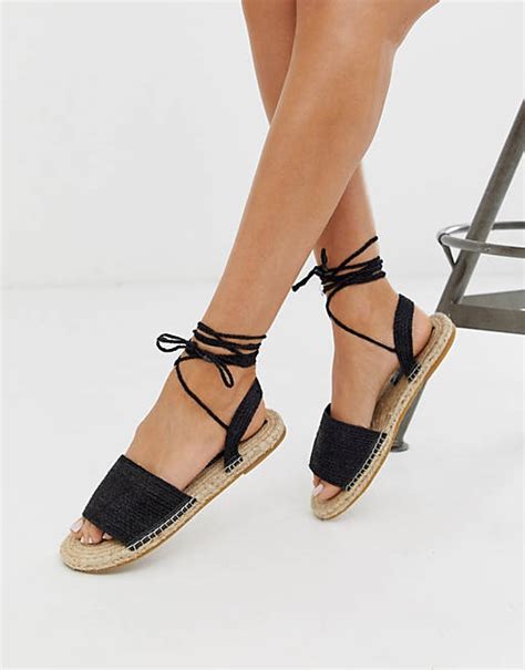 Asos Design Josy Woven Espadrille Flat Sandals In Black Asos
