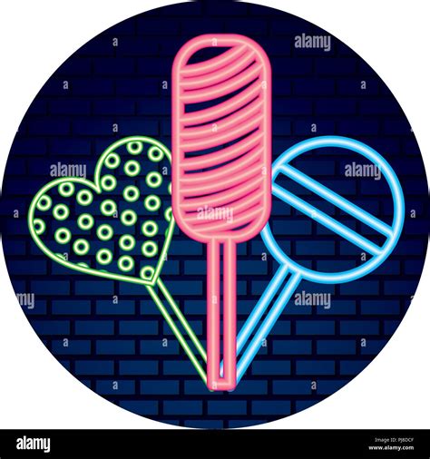 Sweet Candy Lollipops Hard Confection Neon Light Stock Vector Image