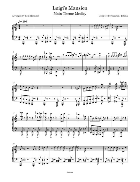 Luigis Mansion Main Theme Medley Sheet Music For Piano Solo