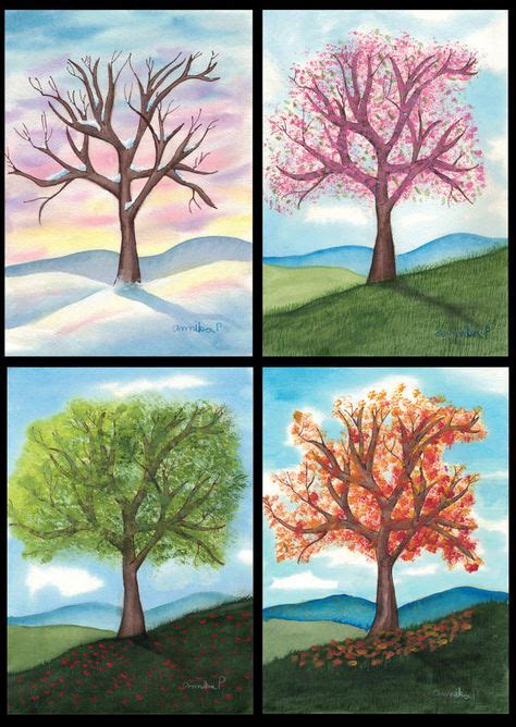 Four Seasons Art Print Set By Snowwillowprints On Etsy 68 00 Four Seasons Art Seasons Art