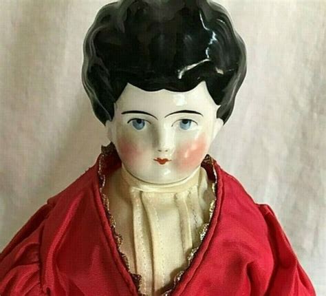 Antique China Head Doll Leather Arms Cloth Body Porcelain Head 14 1 2
