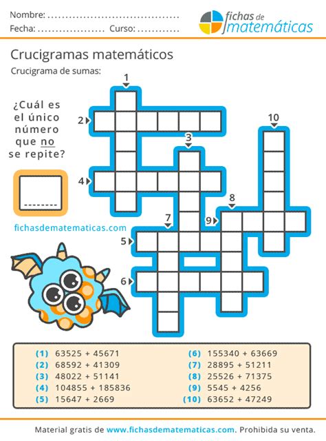 Crucigramas De Operaciones Sencillas 6 Crucigramas Ejercicios De