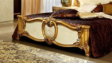 Luxury Glossy Ivory Gold Queen Bedroom Set 3pcs Classic Made In Italy