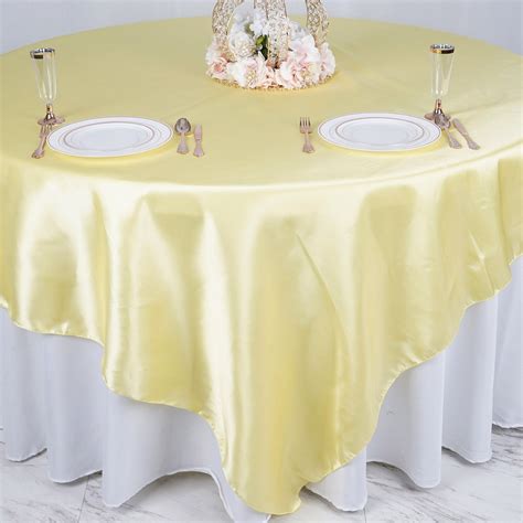 90 Yellow Satin Overlay Seamless Square Table Overlays