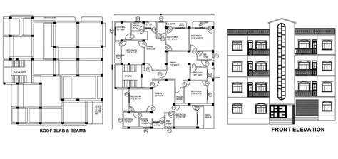Bhk Apartment Plan And Front Elevation Design Autocad File Cadbull My