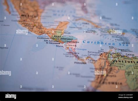 Nicaragua on a colorful map of Central America with its main routes in