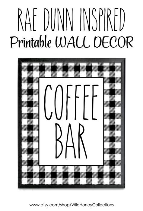 Printable Coffee Bar Sign Black And White Gingham Farmhouse Etsy