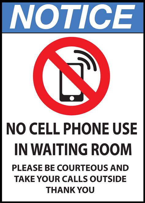 Notice Sign No Cell Phone Use In Waiting Room Zing