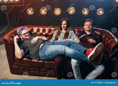 Happy Friendship Threesome Ha Ha On Sofa Stock Image Image Of