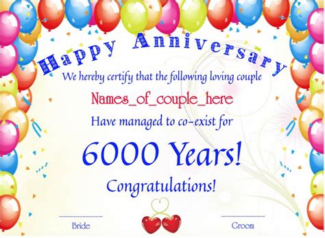 Free Anniversary Certificates And Awards At