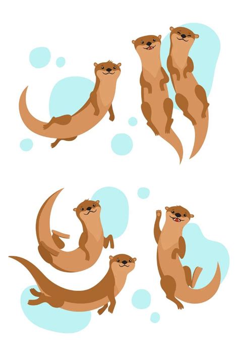 Cute Cartoon Otters Otter Art Otter Illustration Otters
