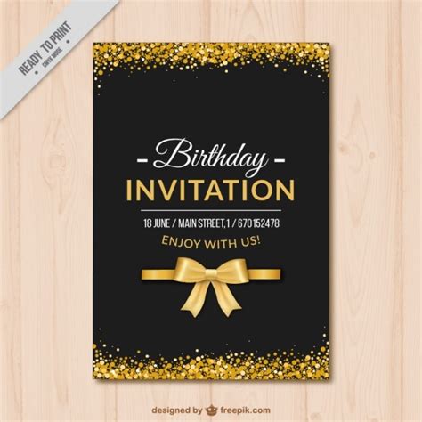Elegant Birthday Invitation With Golden Details Vector Free Download