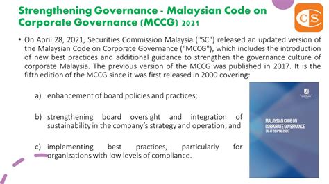 Ccs And Co 十面埋伏 Strengthening Governance Malaysian Code On