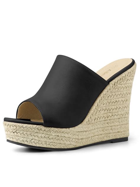 Unique Bargains Women S Espadrille Wedge Heel Platform Open Toe Mules