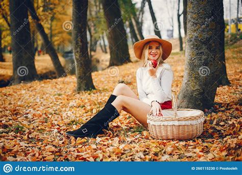 Beautiful Woman In A Autumn Park Stock Photo Image Of Happy Autumn
