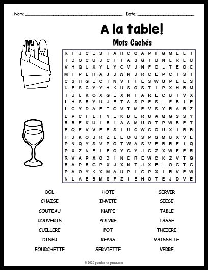 French Food Word Search Puzzle