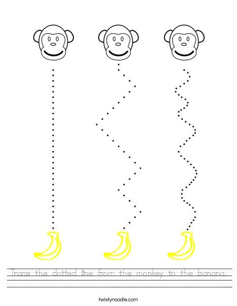 Trace The Dotted Line From The Monkey To The Banana Worksheet Twisty