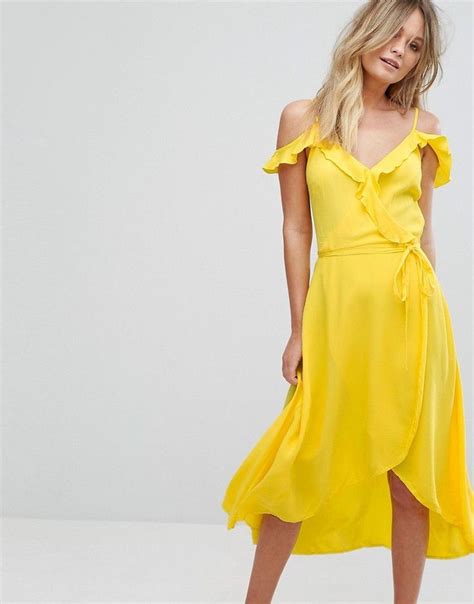 New Look Frill Wrap Midi Dress Yellow New Look Midi Dress Maxi