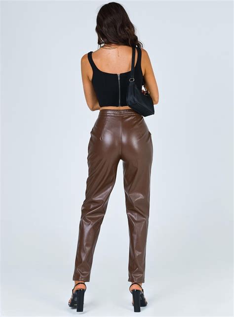 Love Club Pants Brown Brown Leather Pants Streetwear Fashion Women
