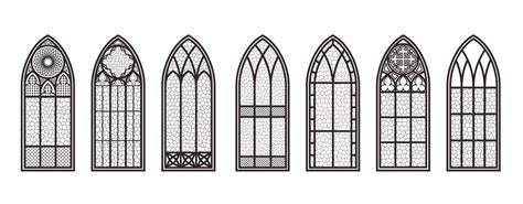 Gothic Windows Outline Set Silhouette Of Vintage Stained Glass Church