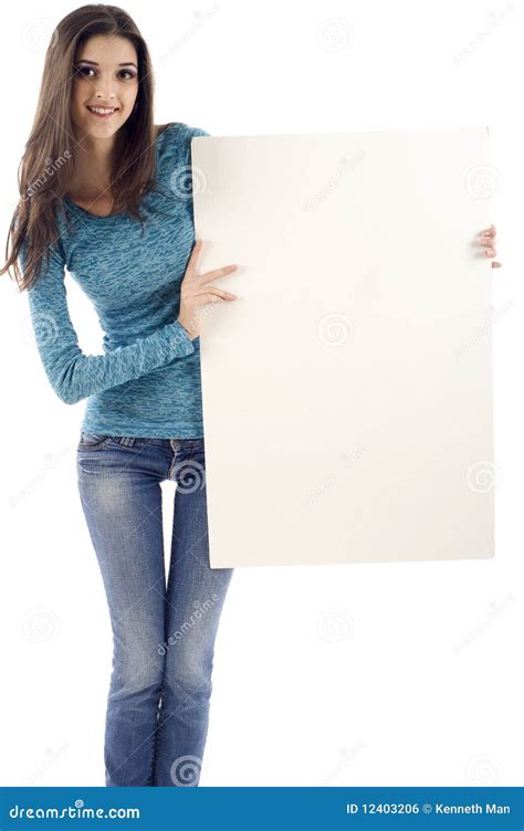 Beautiful Woman Holding A Sign Royalty Free Stock Image Image 12403206