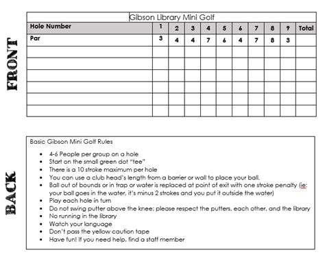 Free to download and print. Mini Golf Scorecard | Template Business