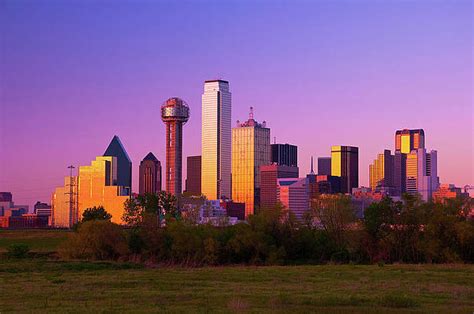 Purple Sky Wall Art Photograph Dallas Skyline At Sunset Dusk By