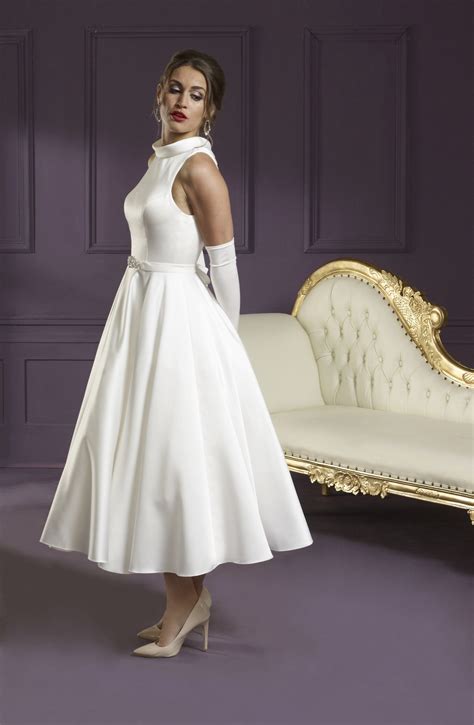 Ivory Satin Tea Length Wedding Dress With Cut Out Back Fairygothmother