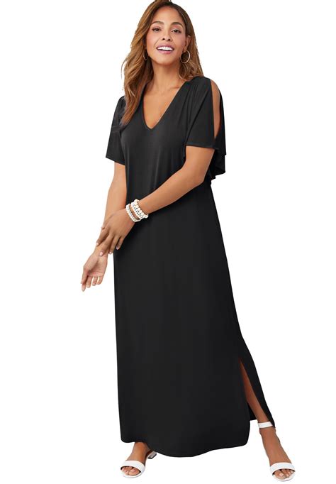 Jessica London Women S Plus Size Cold Shoulder Maxi Dress Dress