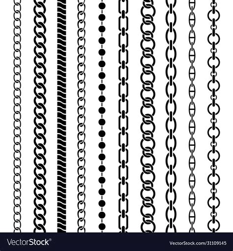 Chain Borders Seamless Black Chains Different Vector Image