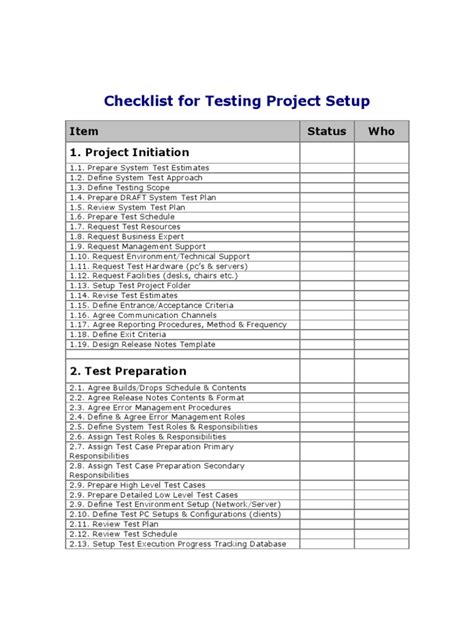 Inventory checklist for small business Testing Project Setup Checklist | Software Bug | Server ...