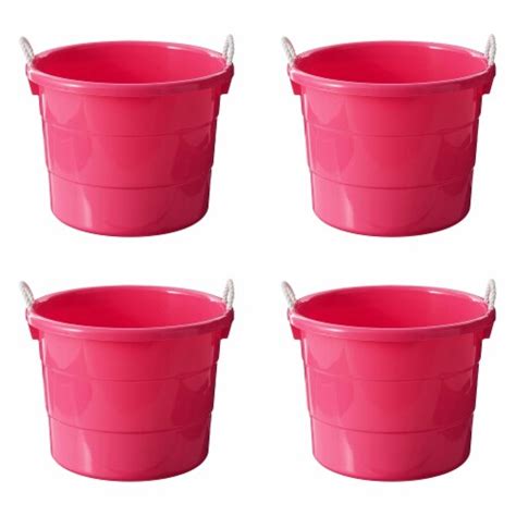 homz plastic 18 gallon utility bucket tub container with handles pink 2 pack 1 piece