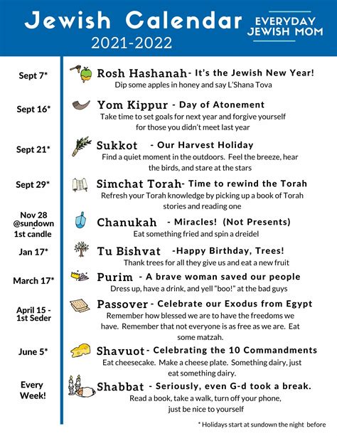 Jewish Holiday Calendar Everyday Jewish Mom In