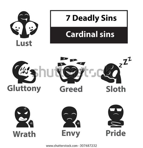 Seven Deadly Sins Cardinal Sins Signs Stock Vector Royalty Free 307687232