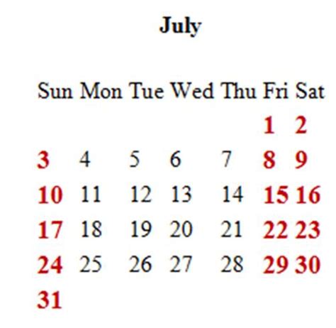 A Very Special July Calendar Only Happens Every 823 Years