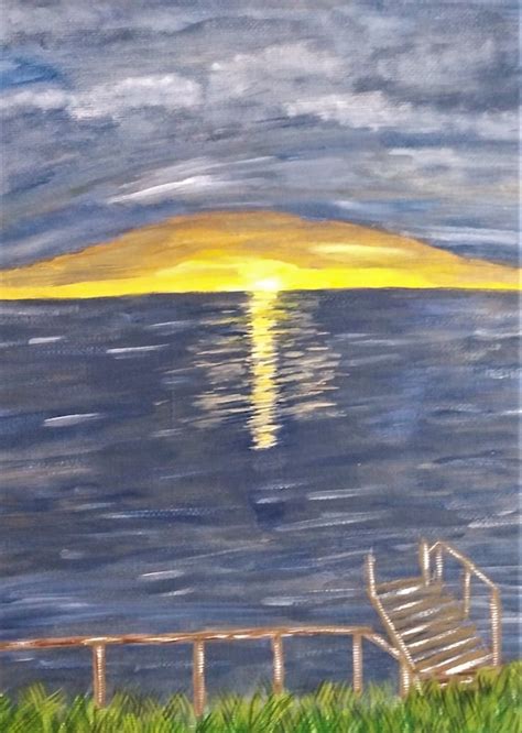 Original Ny Lake Sunset Boat Dock Acrylic Painting Signed Etsy