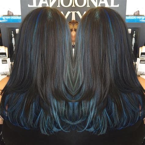 Image Result For Pic Of Blue Streak In Dark Hair Blue Hair Highlights
